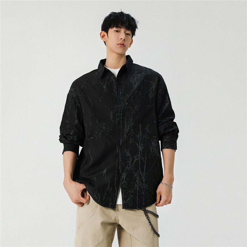 春秋新款印花宽松翻领长袖衬衫百搭衬衣CS073-P55控88，男装衬衫，电商A132（原电商B245）
