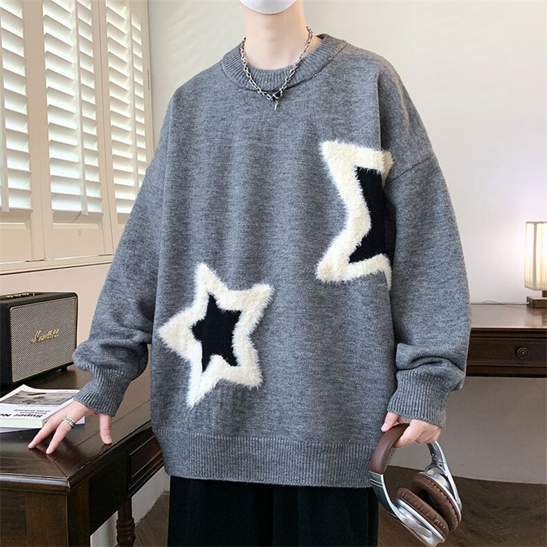 秋季新款圆领撞色毛衣男女宽松休闲百搭高级感上衣ZB7122-特价52,男装针织衫/毛衣,电商A007