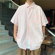 条纹五分袖衬衫男夏季ins上衣服潮流宽松情侣衬衣外套W1000-P28，男装衬衫，星座512-2