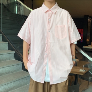 条纹五分袖衬衫男夏季ins上衣服潮流宽松情侣衬衣外套 W1000-P28图片