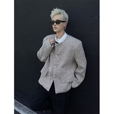 秋冬款高级感垫肩小香风双排扣西服外套轻奢时尚网红毛呢夹克上衣，男装西服，星座601-1