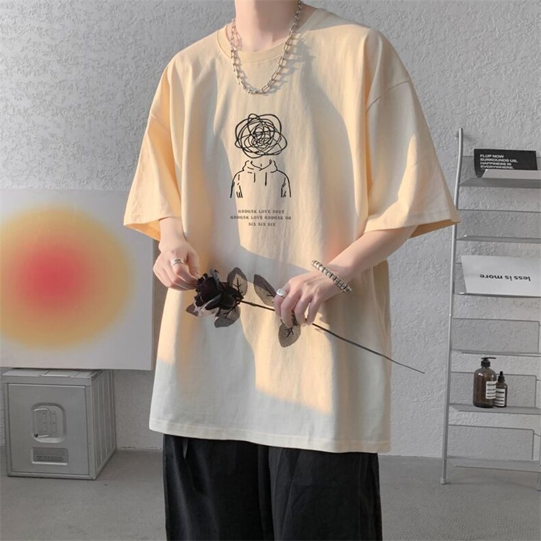 男潮牌短袖春夏季宽松五分袖网红上衣潮流ins简约印花t恤,男装T恤,星座218-1（原230）