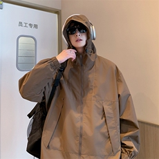 秋季夹克外套休闲拼接连帽潮流纯色冲锋衣CYJK9266P-75控价119，男装夹克，电商A128