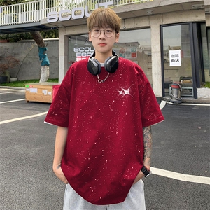 可48小时发货支持抖音得物来样二开 美式满天星亮片短袖T恤MTX663图片