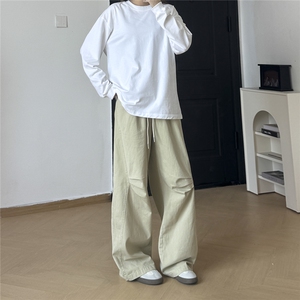 水洗纯棉阔腿牛仔裤男款美式工装微喇叭裤子cleanfit宽松弯刀长裤