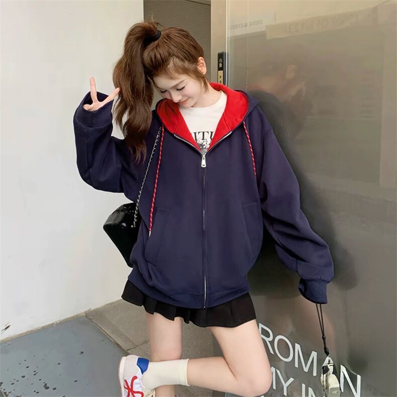 抖音得物二开美式高街重磅结构双层撞色连帽卫衣开衫外套W116，男装卫衣，电商A486