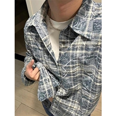 新款短袖衬衫男士夏季复古高级感痞帅半袖格子衫CJ02，男装衬衫，星座1116A-1（原606A）