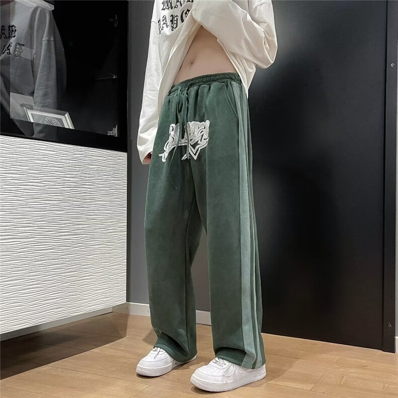 218-1-P42-K2956新款时尚休闲鹿皮绒刺绣宽松裤,男装休闲裤,四季星座218-1