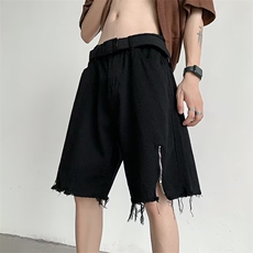 美式毛边拉链牛仔短裤男士夏季潮牌痞帅五分裤休闲高街DK534-P36，男装牛仔裤，星座1008-1