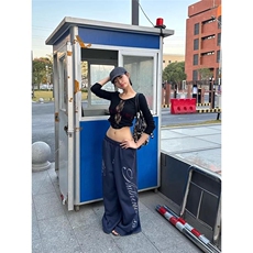 1506/GC200/P65美式设计感烫钻抽绳宽松百搭休闲直筒拖地长裤，男装休闲裤，星座1506A