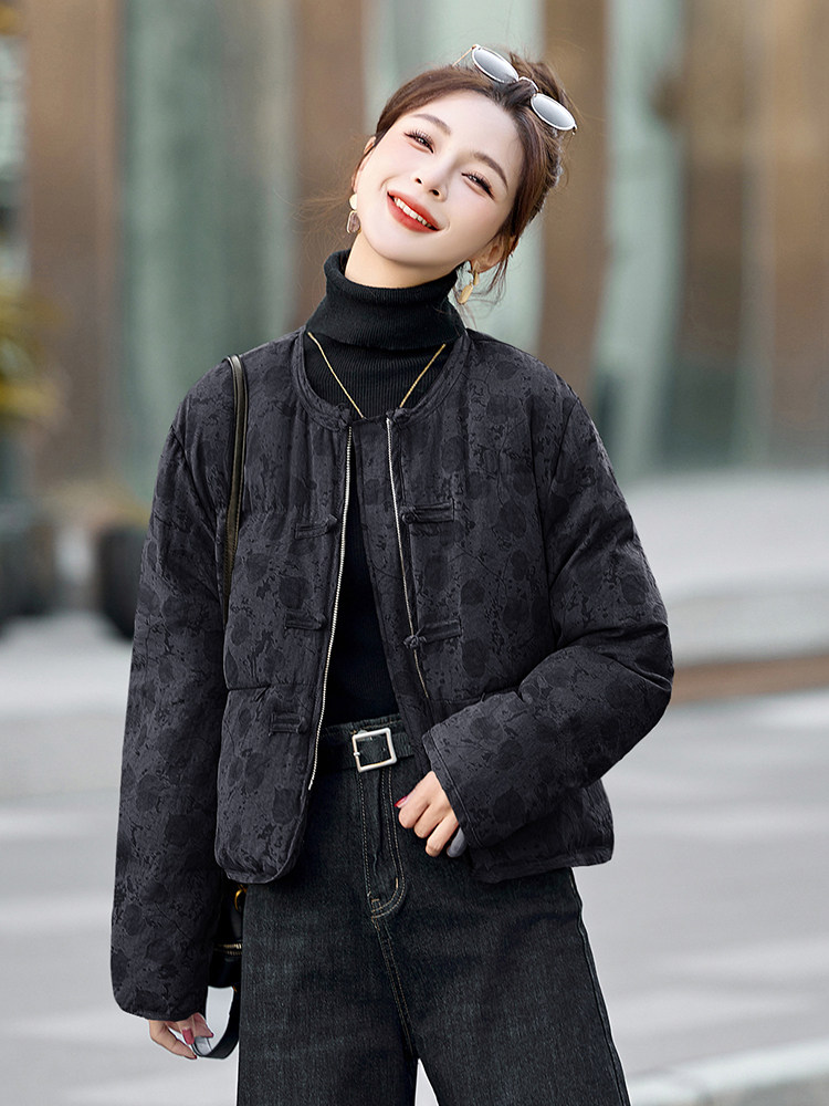 轻薄短款羽绒服女2025冬季新款小个子新中式洋气白色印花外套,女装羽绒服,半夏