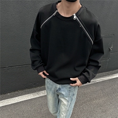港风双侧金属拉链圆领卫衣男大码潮流纯色卫衣男WY77865P55控79，男装卫衣，星座226-1
