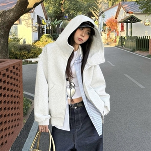 抖音得物高品质 25秋冬美式高街宽松结构防风高领连帽卫衣外套W60图片