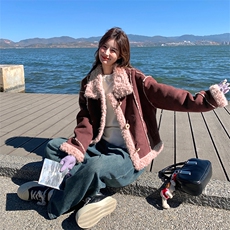 【新款现货】粉卡色羊羔毛外套减龄皮毛一体5369款P210K298，女装皮草，2C316