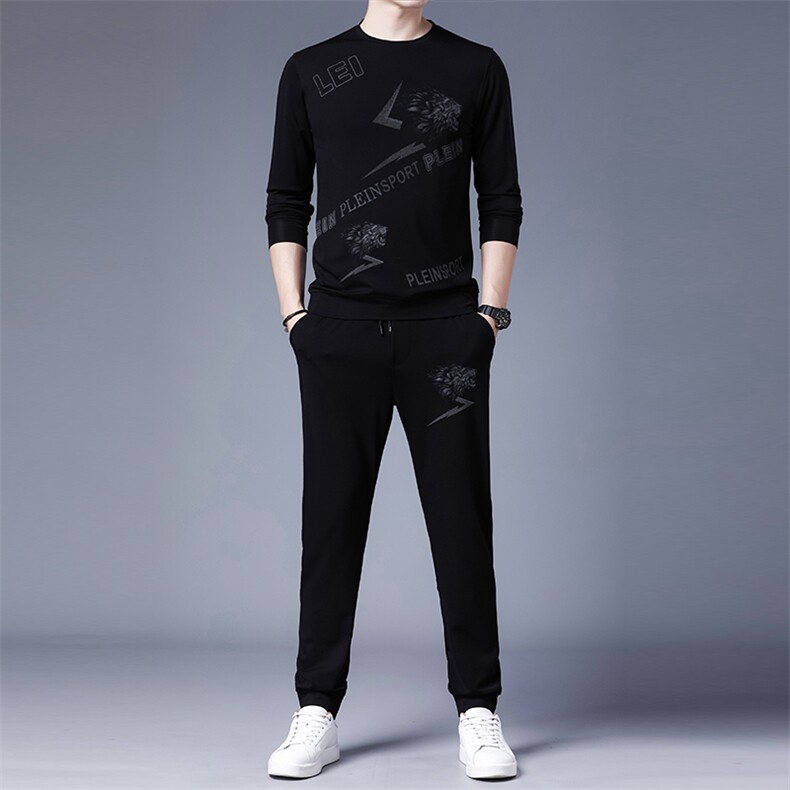 2021秋冬新款时尚男士套头圆领卫衣休闲裤长袖套装B201P158，男装套装，电商D230