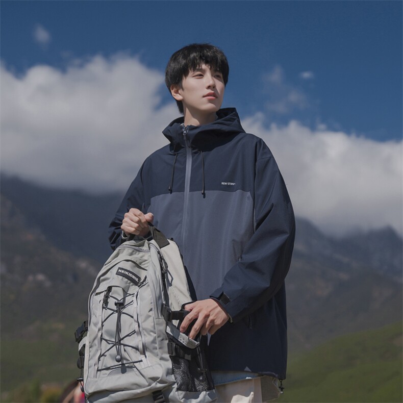 连帽防水拼接撞色夹克外套B225-YHW8459-P100-X128，男装夹克，电商B225