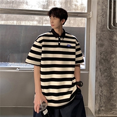 1美式港风条纹短袖polo衫大码M-5XL翻领短袖T恤男DP8761P40控59，男装T恤，星座226-2