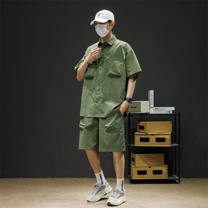 短袖衬衫男新款夏季薄款透气搭配一套短裤宽松翻领衬衣TZ071-P88图片
