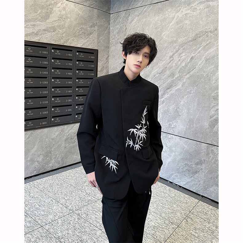 现货25新中式礼服竹叶刺绣斜襟立领西装外套XZ114-P128,男装西服,电商B288