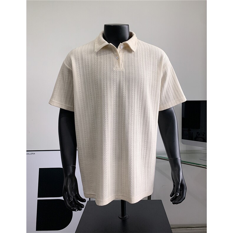 夏装25老钱风大码宽松麦穗翻领POLO衫男装夏季短袖T恤S405-特P35,男装T恤,电商A233-1