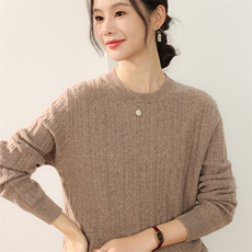 2025年秋季新款叠穿神器复古锁链拉花圆领针织毛衣百搭，女装针织衫/毛衣，奢优羊绒