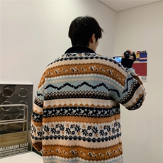 港风秋款男polo领毛衣针织衫条纹拼色休闲打底外套M311860，男装针织衫/毛衣，星座1013-1