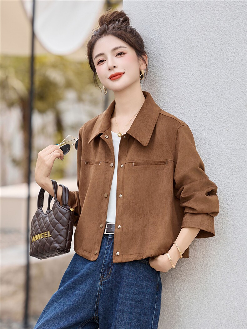 翻领时尚短外套女早秋季2025新款小个子独特漂亮通勤百搭夹克上衣,女装短外套,丽影随形