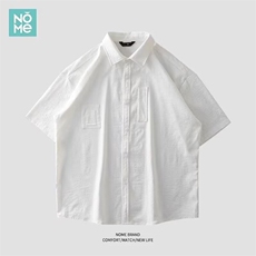 日系口袋短袖衬衫男女夏潮流宽松情侣上班外穿半袖衬衣LS184P33，男装T恤，星座1013-5