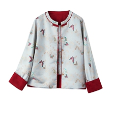 2025秋季新款新中式风宋锦金线提花盘扣外套女立领撞色，女装短外套，众宇琦