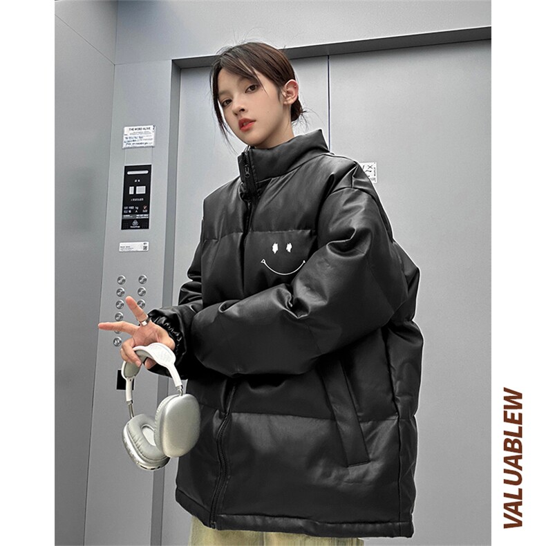 均可提供短视频高品质港风笑脸PU皮加厚棉衣PM136-p110控148,男装棉衣,星座508（原C305）