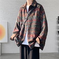 8XL-M复古大码民族风衬衫男款春季加厚粗呢藏式外套CS29001P68，男装民族服装，电商B312