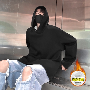 480G重磅加绒硬挺boxy男女秋冬美式高街结构一粒扣连帽卫衣厚外套图片