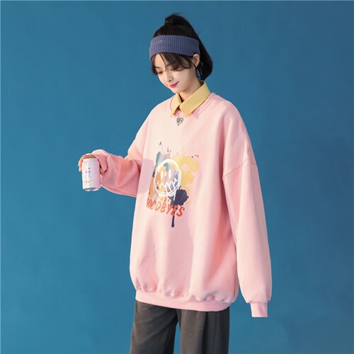 中性港风秋季新款潮流印花圆领卫衣宽松外套WY86P38，女装短外套，电商D325