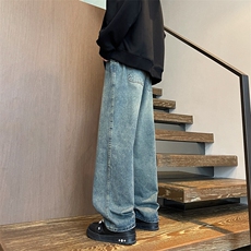 M-8XL春季美式复古牛仔裤特大码宽松直筒裤子阔腿长裤NZ9009/P58，男装牛仔裤，电商B238