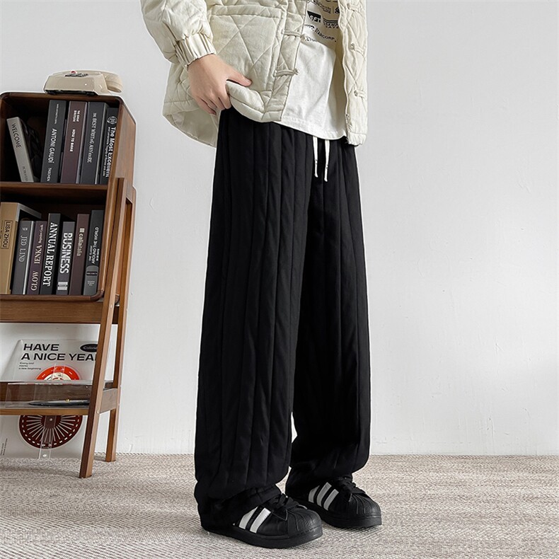 8XL-M加厚夹棉保暖长裤棉麻绗缝竖格休闲裤加棉棉裤K9111P68控88，男装棉裤，电商D206-1