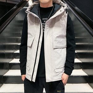 80%灰鸭绒冬装新款羽绒马甲男连帽大码无袖背心外套8502图片