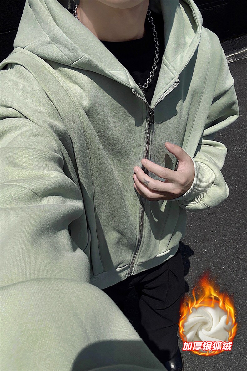 银狐绒480g重磅保暖华棉连帽卫衣外套男W5408J加绒-特P80控148,男装棉衣,电商A001