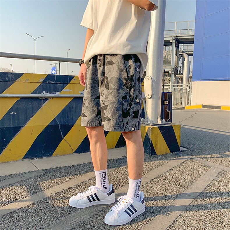 现货男装夏款休闲迷彩短裤松紧腰抽绳直筒运动裤D201-DM277-P30图片