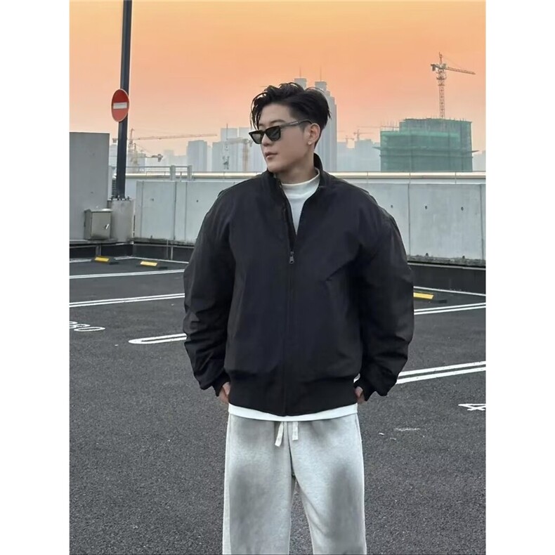 黑色立领棒球服男秋季美式外套廓形短款工装飞行员夹克CJ34-P58,男装夹克,星座1001-1
