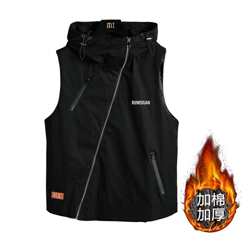 8XL-M码2023冬季新款加棉连帽工装机能马甲男无袖外套加肥加大码，男装棉衣，钱塘717(原712)