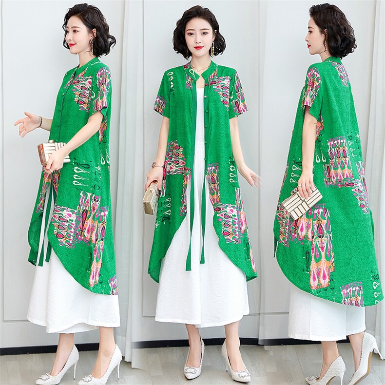 100苎麻夏季中式时尚通勤不规则罩衫86A2/63273，女装套装/套裙，缘衣格