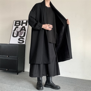 秋冬季原创暗黑中长款加绒加厚风衣长款胖子男保暖大衣大码男装图片
