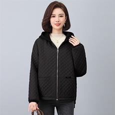 2024冬季拼接连帽时尚休闲夹棉加厚保暖舒适棉服，女装棉衣/棉服，独衣靓