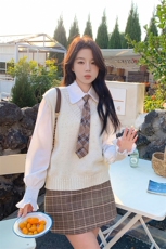 大码300斤坎肩针织马甲男秋冬学院长袖polo领衬衫带领带两件套装2，女装套装/套裙，纯色衣恋