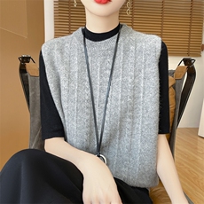 时尚气质简约百搭无袖马甲女秋冬季新款韩版宽松显瘦针织背心外套，女装马甲，越洋羊