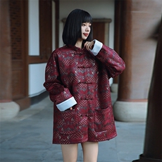 中性中式风江涯海浪烫金印花手工盘扣立领唐装铜扣外套JK100，男装民族服装，星座305A（原312A-1）