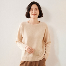 秋冬季新款舒适显瘦时尚百搭七针插肩圆领35%羊绒衫，女装羊绒衫，伊绒腾羊绒
