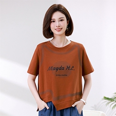 休闲运动女夏季2025新款洋气显瘦冰丝短袖假两件束脚裤，女装T恤，叶笙衣