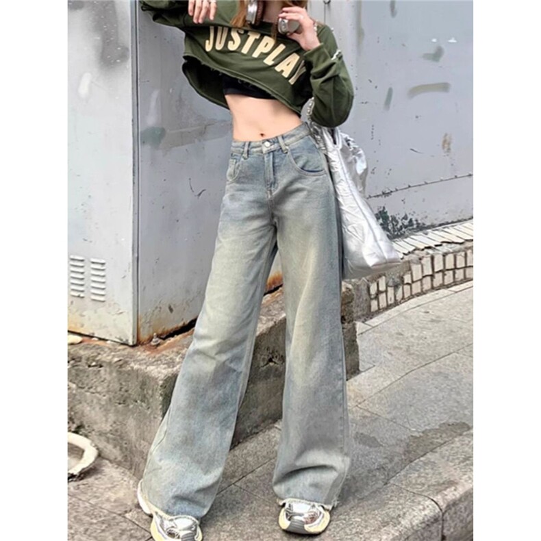 美式慵懒风加绒加厚高腰牛仔裤女秋冬2026年阔腿毛边显瘦直筒裤子,男装牛仔裤,星座506A