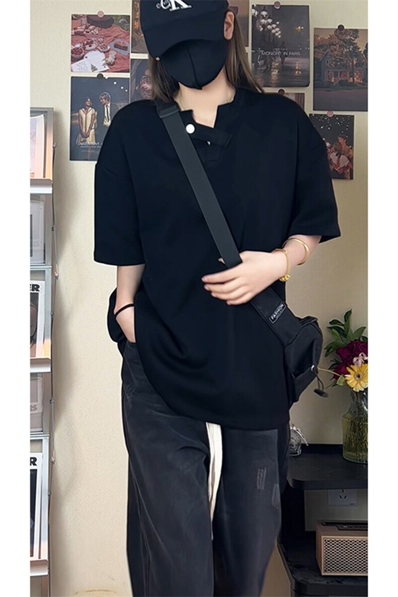 纽扣V领设计感短袖T恤男夏季重磅潮牌宽松半袖T恤T3642-特价P25,男装T恤,电商A007